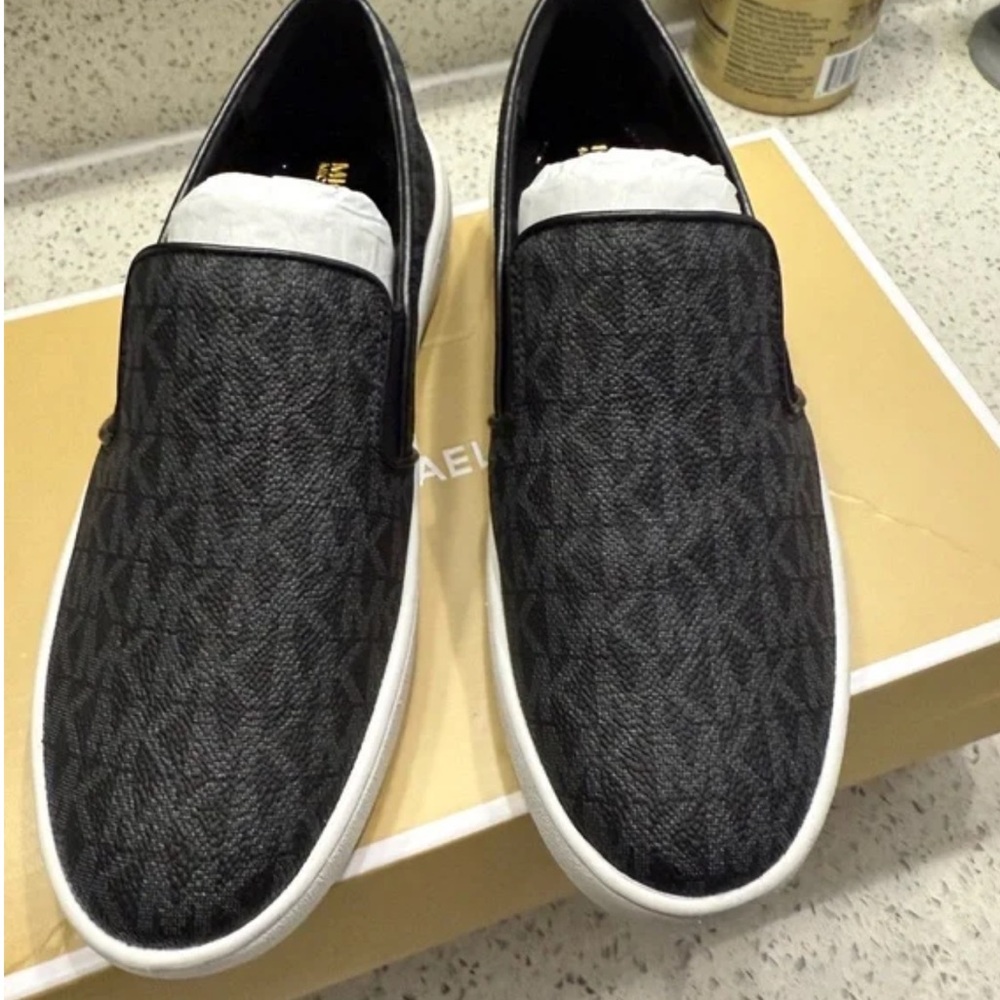 Michael Kors Black Logo Slip-On Shoes